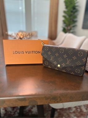 Louis Vuitton Monogram Canvas Crossbody Wallet - Brown with Gold Chain